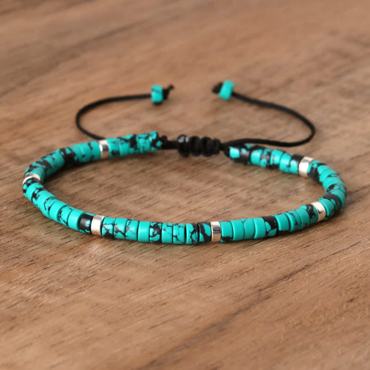 Braided Bracelet with 2.4 mm Natural Stone Rollers - Seraphina-Turquoise#1-The Livary
