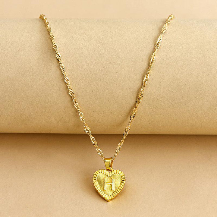 Gold Initial Heart Pendant Necklace - Amara-H-The Livary