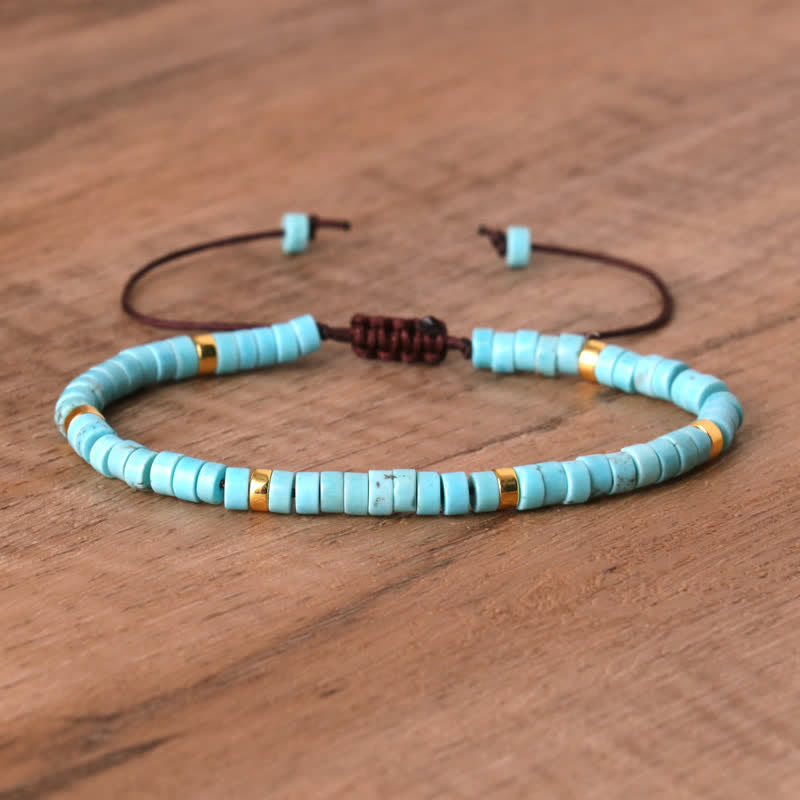Braided Bracelet with 2.4 mm Natural Stone Rollers - Seraphina-Turquoise-The Livary