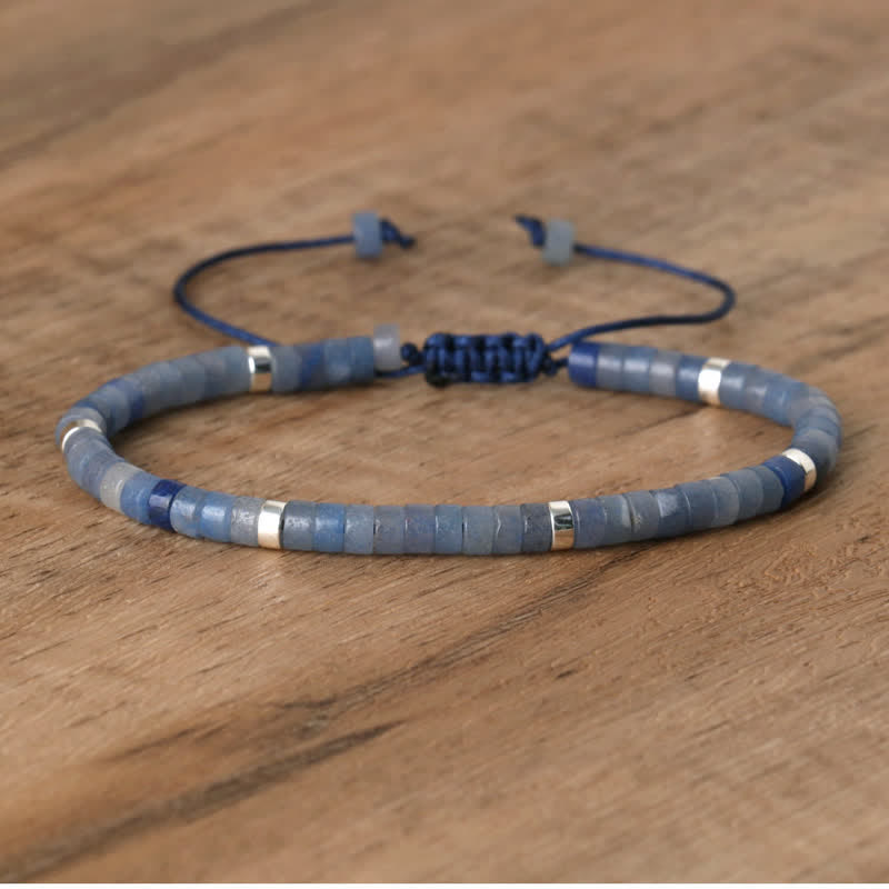 Braided Bracelet with 2.4 mm Natural Stone Rollers - Seraphina-Blue aventurine-The Livary
