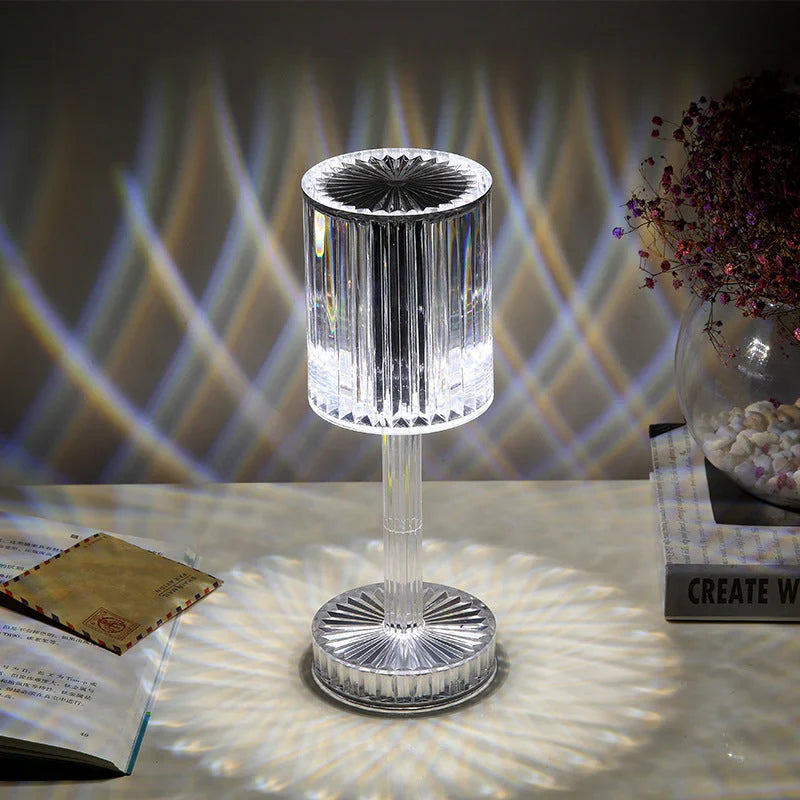 Dimmable Crystal Table Lamp with Modern Lighting - Seraphine-Transparent-Rechargeable (touch) - 3 colours-3.34x9.84 inches-The Livary