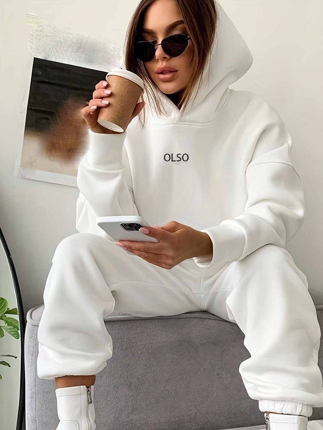 Casual Two-Piece Set with Stylish Letter Print - Elvira-White-S-The Livary