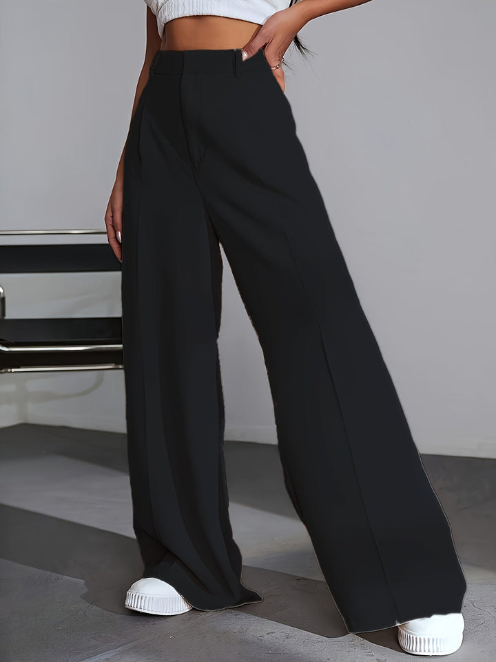 Luxury Plain Trousers With Wide Legs - Lana-S-White-The Livary