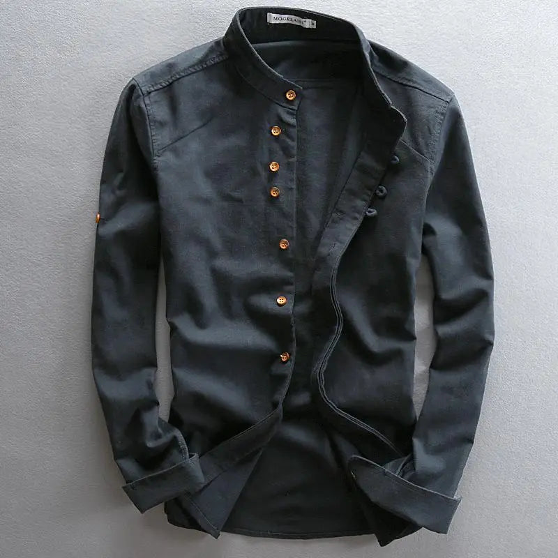 Stylish men's casual shirt with button placket – Benno-Navy blue-S-The Livary