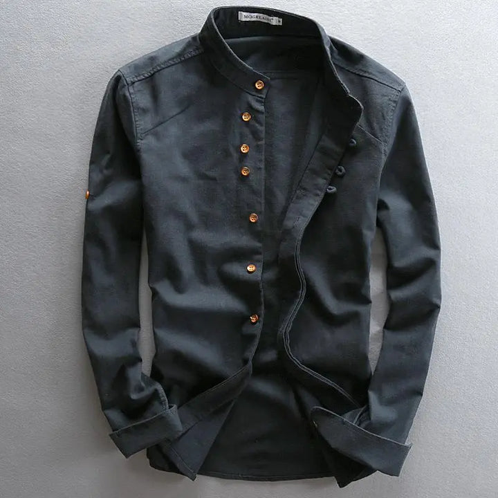Stylish men's casual shirt with button placket – Benno-Navy blue-S-The Livary
