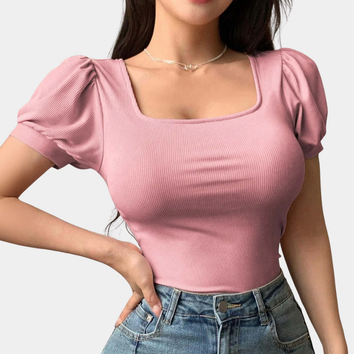 Trendy Pink Women's Top with Square Neckline - Celeste-XS-The Livary