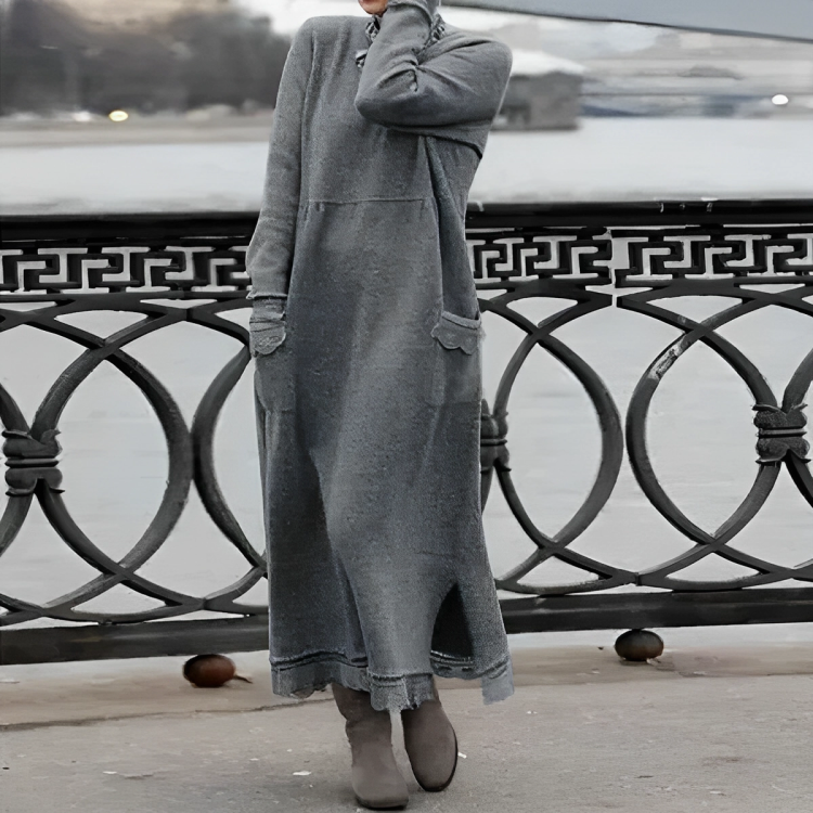 Casual Long Winter Dress - Noelle-Gray-S-The Livary