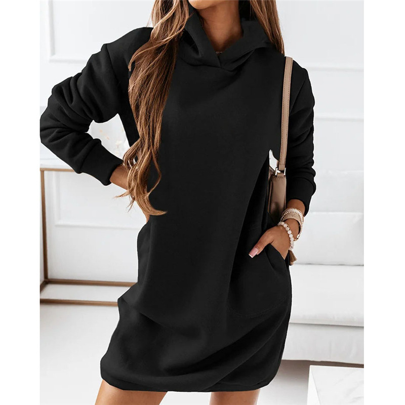 Comfortable Hoodie Dress – Amalia-Black-S-The Livary