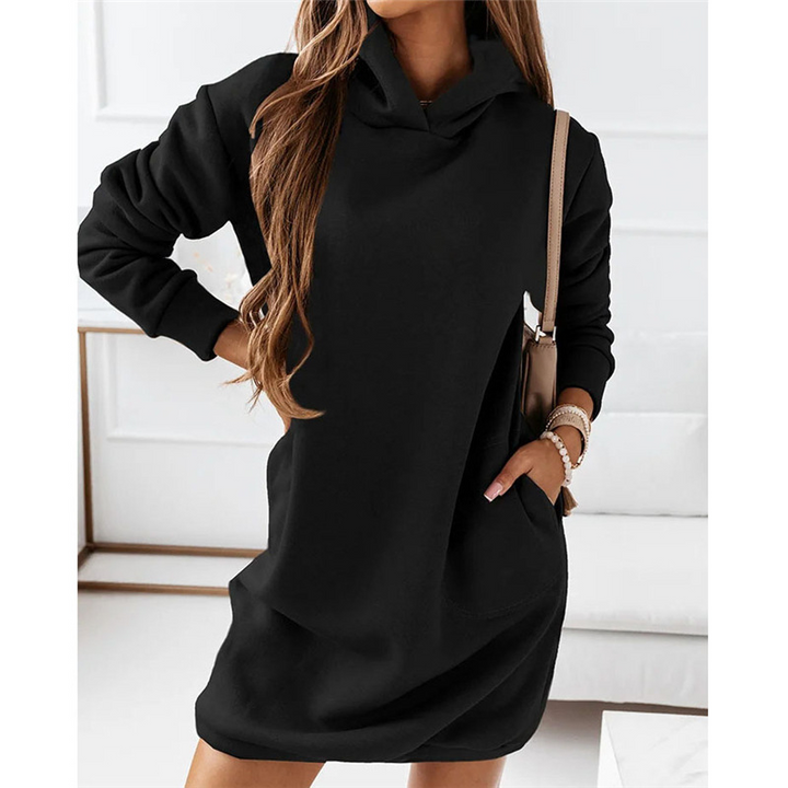 Comfortable Hoodie Dress – Amalia-Black-S-The Livary