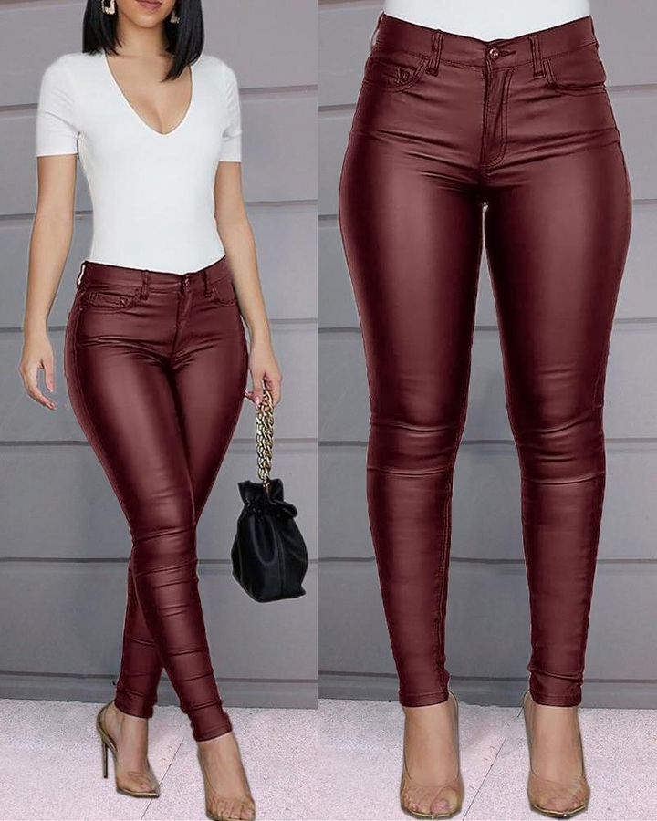 Leather stretch trousers with a high waist - Raffaela-Black-S-The Livary