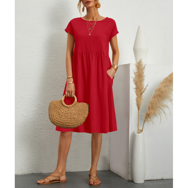 A-Line Jersey Midi Dress - Elise-Red-S-The Livary
