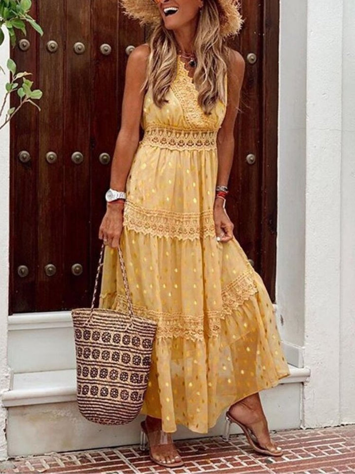 Airy Boho summer dress in Ibiza style with V-neck - Niva-Yellow-S-The Livary