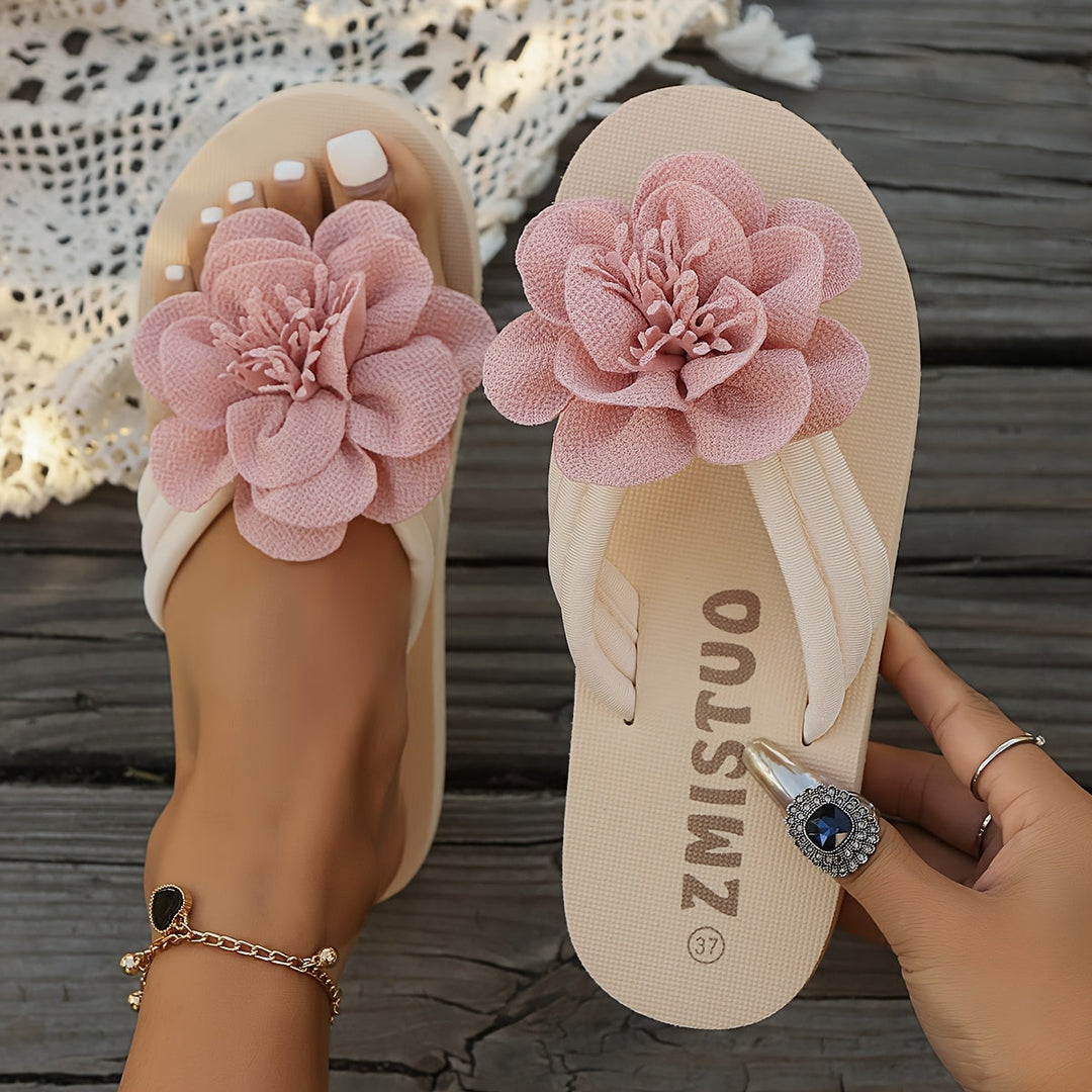 Stylish women's slippers with floral detail for summer - FlowerStep-Beige-3-The Livary
