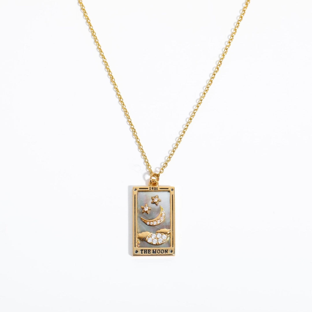 Zirconia Gold-Plated Tarot Drop Pendant Necklace - Amara-The Moon (2)-The Livary
