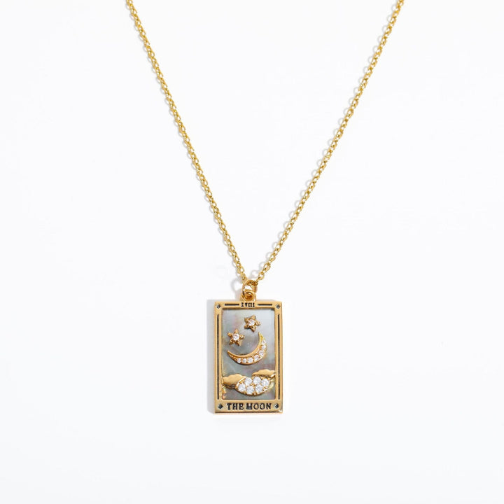 Zirconia Gold-Plated Tarot Drop Pendant Necklace - Amara-The Moon (2)-The Livary