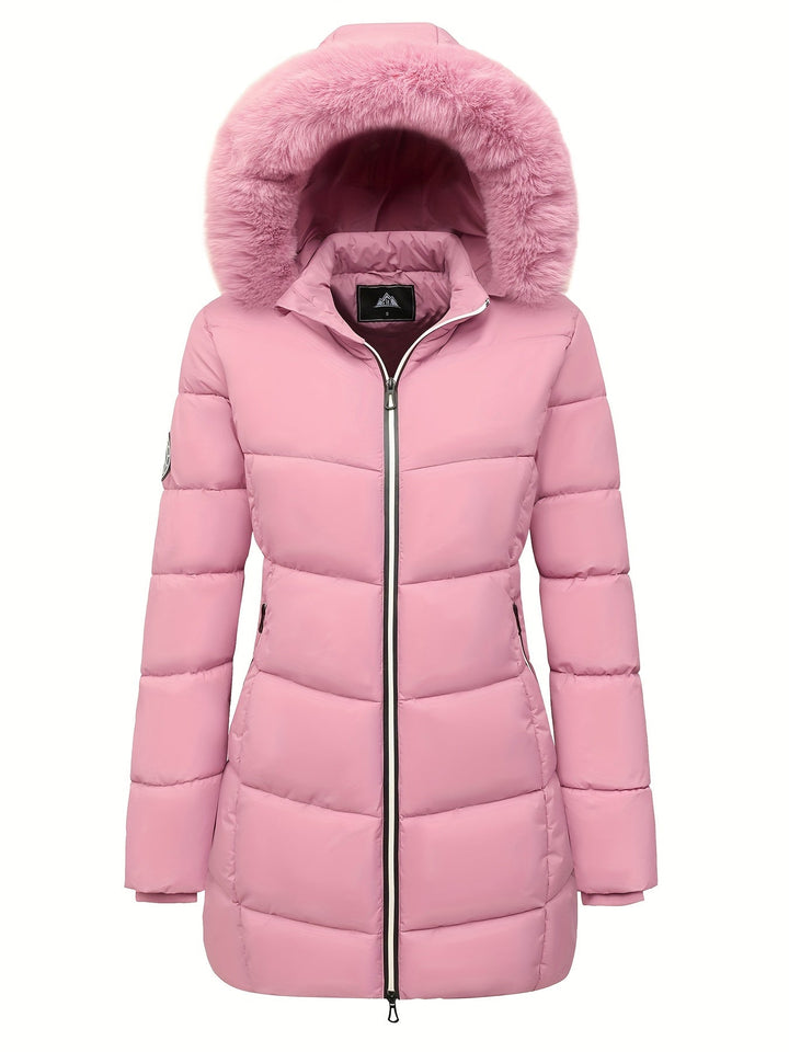 Warm Puffy Jacket with Stylish Details - Evelyne-Pink-S-The Livary