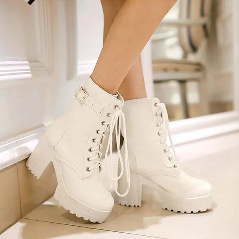 Cool Lace-up Shoes with Buckle and Profile Sole - Luna-White-2.5-The Livary