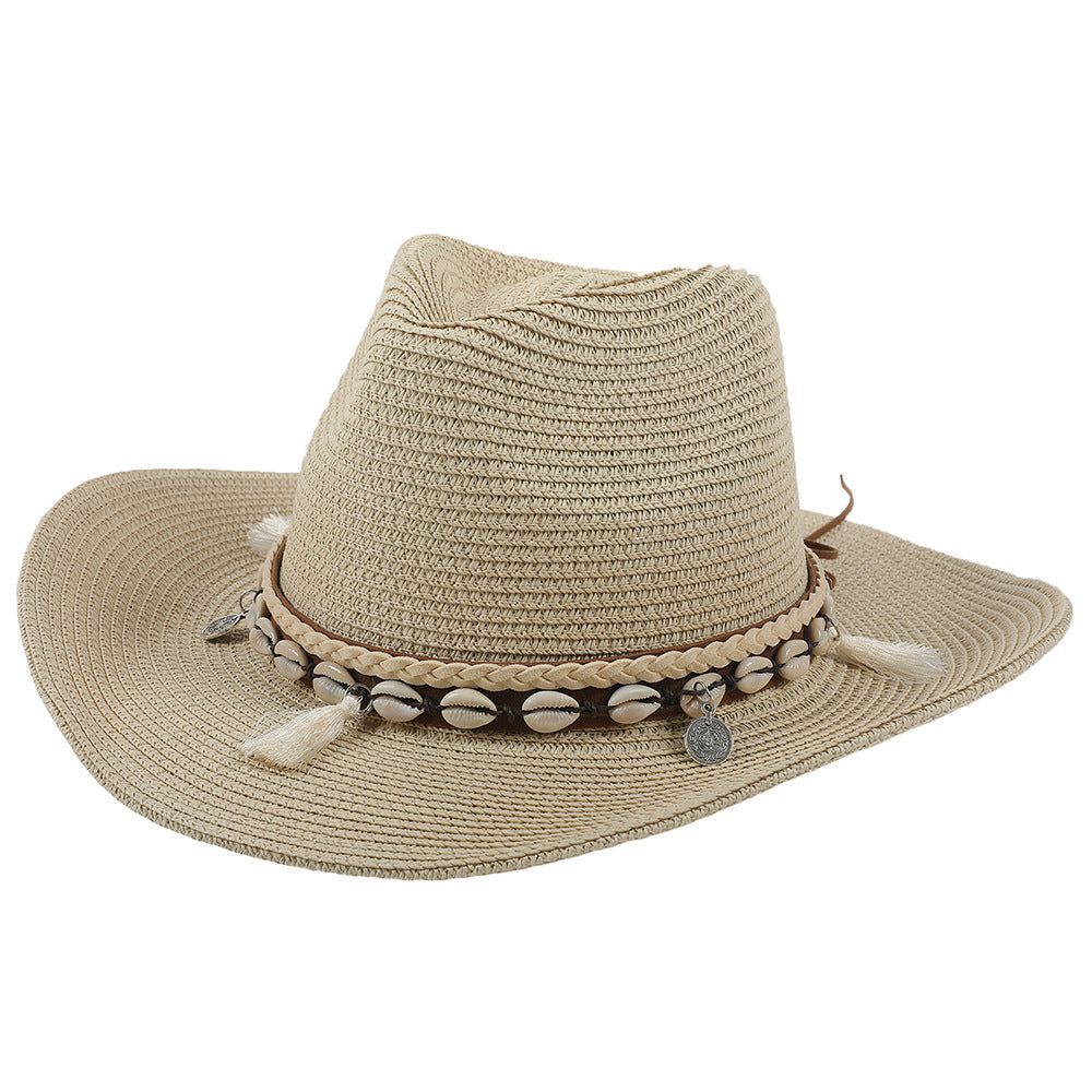 Light summer hat with shells and tassels - Jasmine-Beige-The Livary
