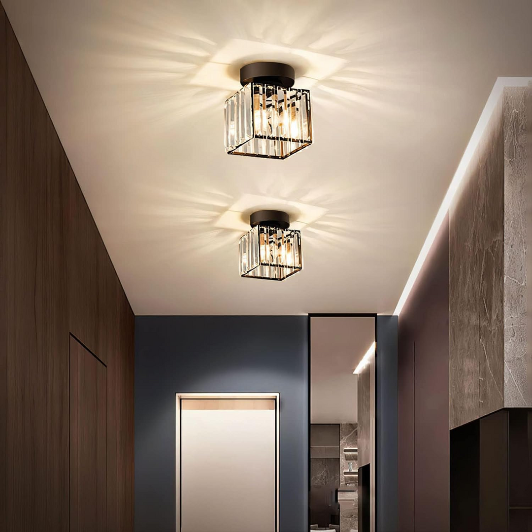 Modern Crystal Ceiling Light - CrystalGlow-Black-Square-The Livary