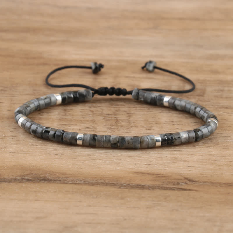 Braided Bracelet with 2.4 mm Natural Stone Rollers - Seraphina-Black lightning stone-The Livary