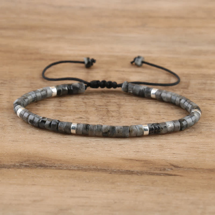 Braided Bracelet with 2.4 mm Natural Stone Rollers - Seraphina-Black lightning stone-The Livary