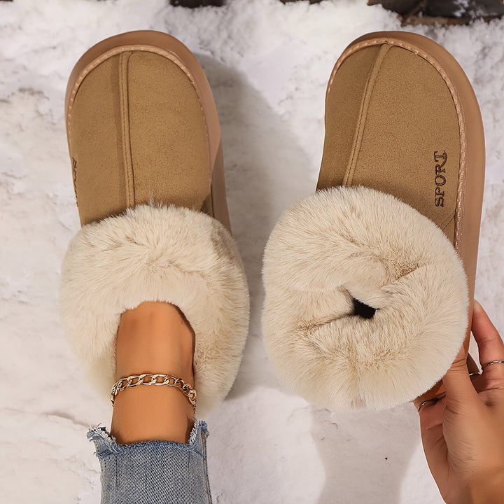 Warm Plush Ladies Slippers with Non-slip Sole - Sienna-Khaki-2.5-The Livary