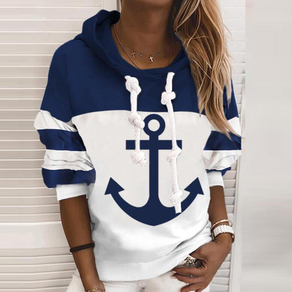 Colour Block Hoodie with Anchor Design - Marinelle-S-The Livary