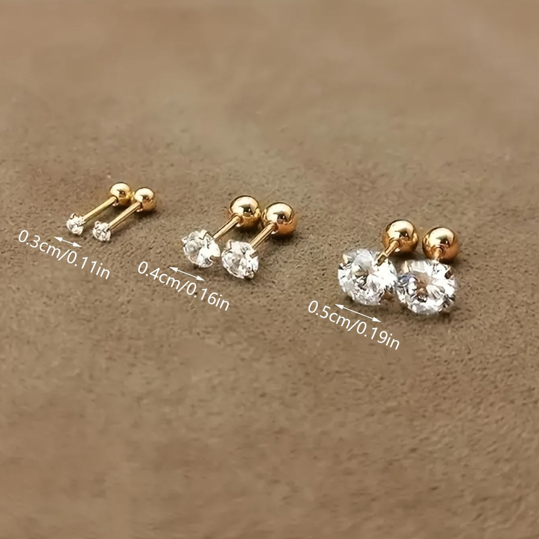 Stylish Zirconia Stud Earrings made of Titanium Steel - Lumen-0.12 IN 1 Pair-The Livary