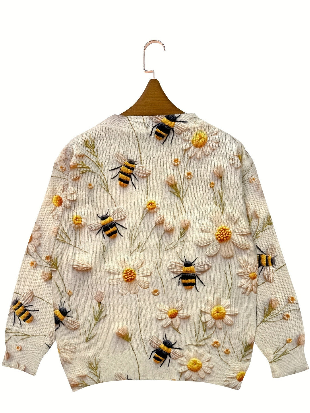 Trendy Ladies Sweater with Bee Pattern - Sophie-S-Apricot-The Livary