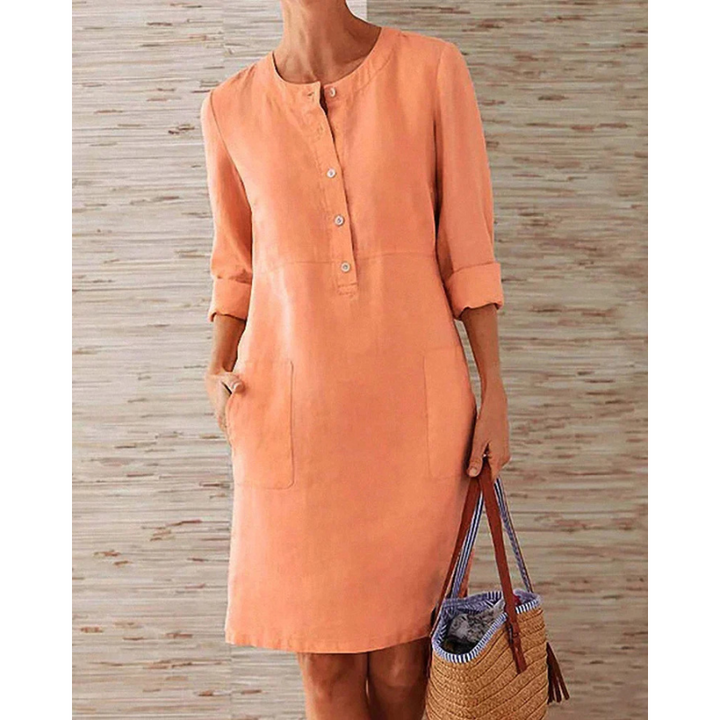Stylish women's casual dress with pockets & round neckline – Niva-Orange-M-The Livary
