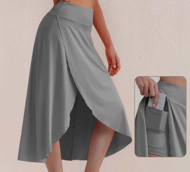 Sporty women's skirt with a high waistband & asymmetric cut – Alexia-Yellow-green-S-The Livary