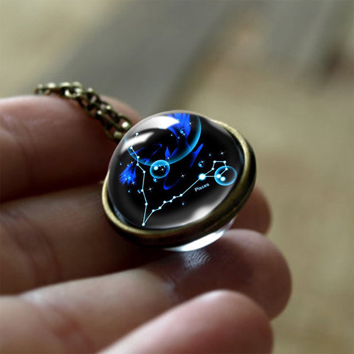Glass 12 Zodiac Sign Protective Pendant - Sofia-Pisces-The Livary