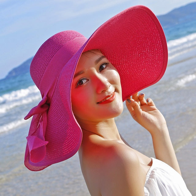 Ladies' straw hat with sun protection – Candy-Pink red-The Livary