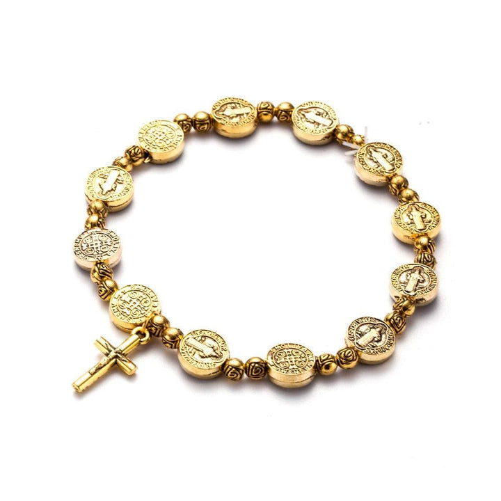 Gold and Silver Coloured Christian Cross Bracelet - Solana-Gold-The Livary