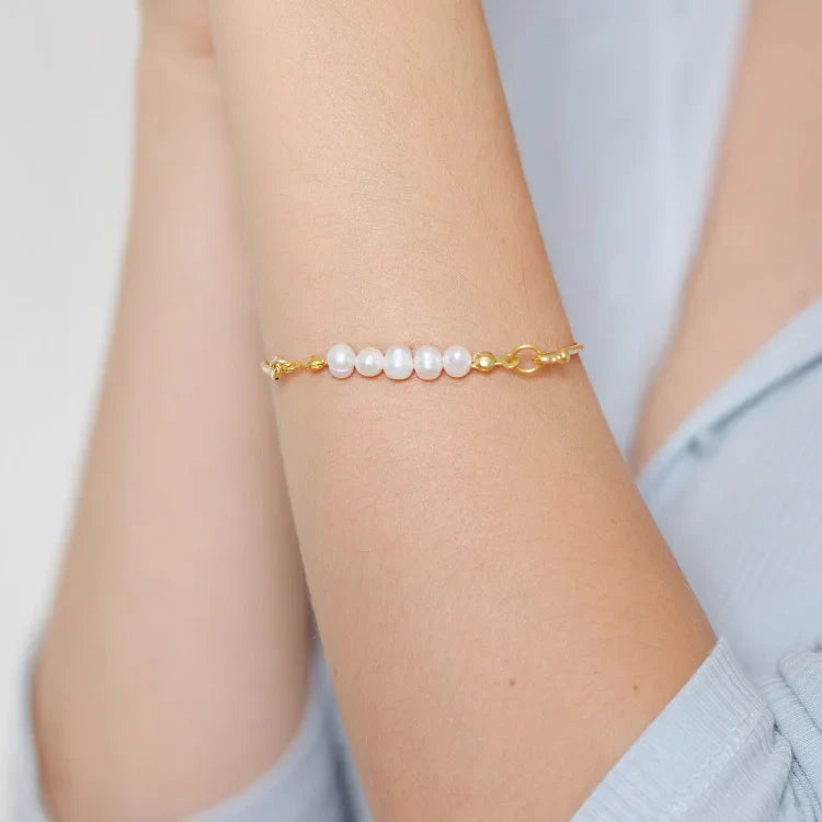 Stylish Bracelet with Delicate Pearls - Selina-Gold-The Livary