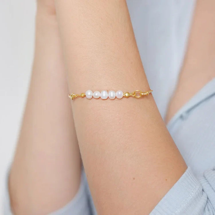 Stylish Bracelet with Delicate Pearls - Selina-Gold-The Livary
