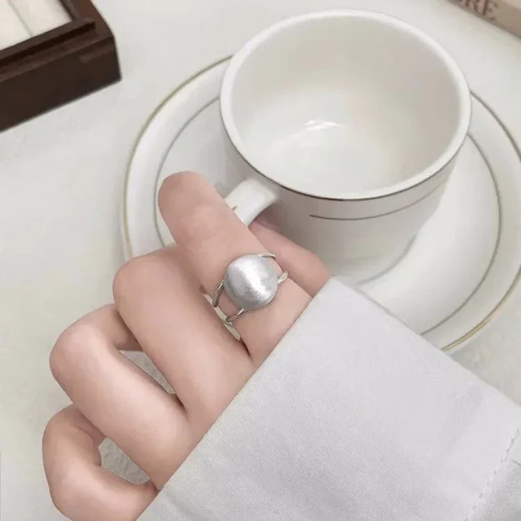Brushed Silver Half Dome Ring - Lucienne-The Livary