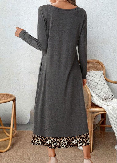 Grey A-line dress with leopard print - Hazel-S-The Livary