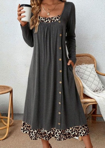 Grey A-line dress with leopard print - Hazel-S-The Livary