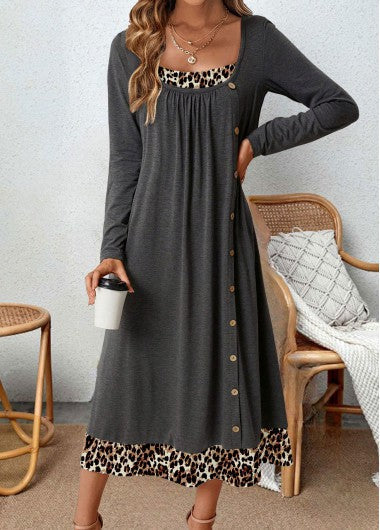 Grey A-line dress with leopard print - Hazel-S-The Livary