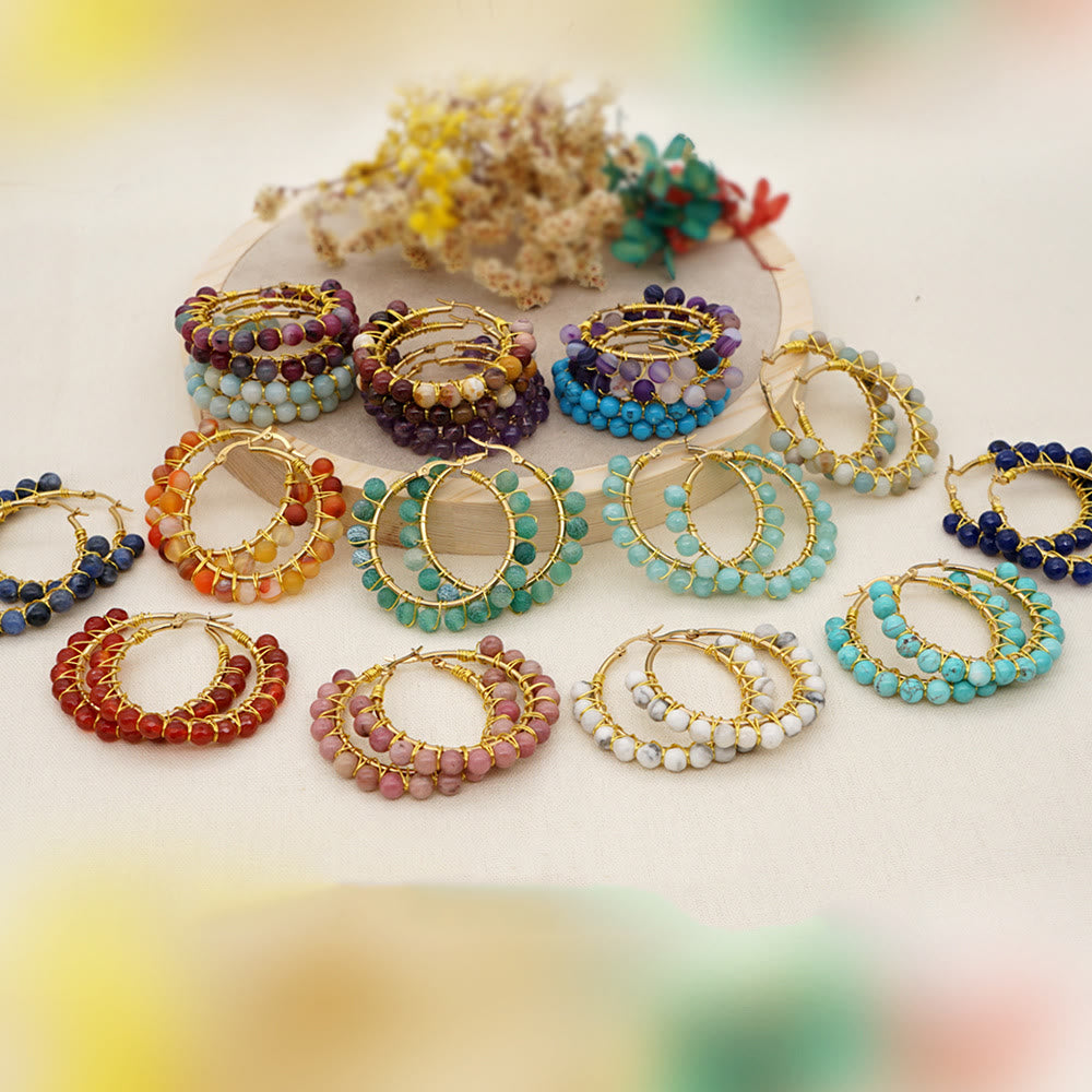 Boho Natural Crystals Large Hoop Earrings - Sanne-Amazonite-The Livary