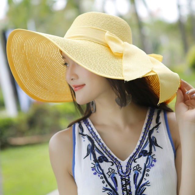 Ladies' straw hat with sun protection – Candy-Yellow-The Livary