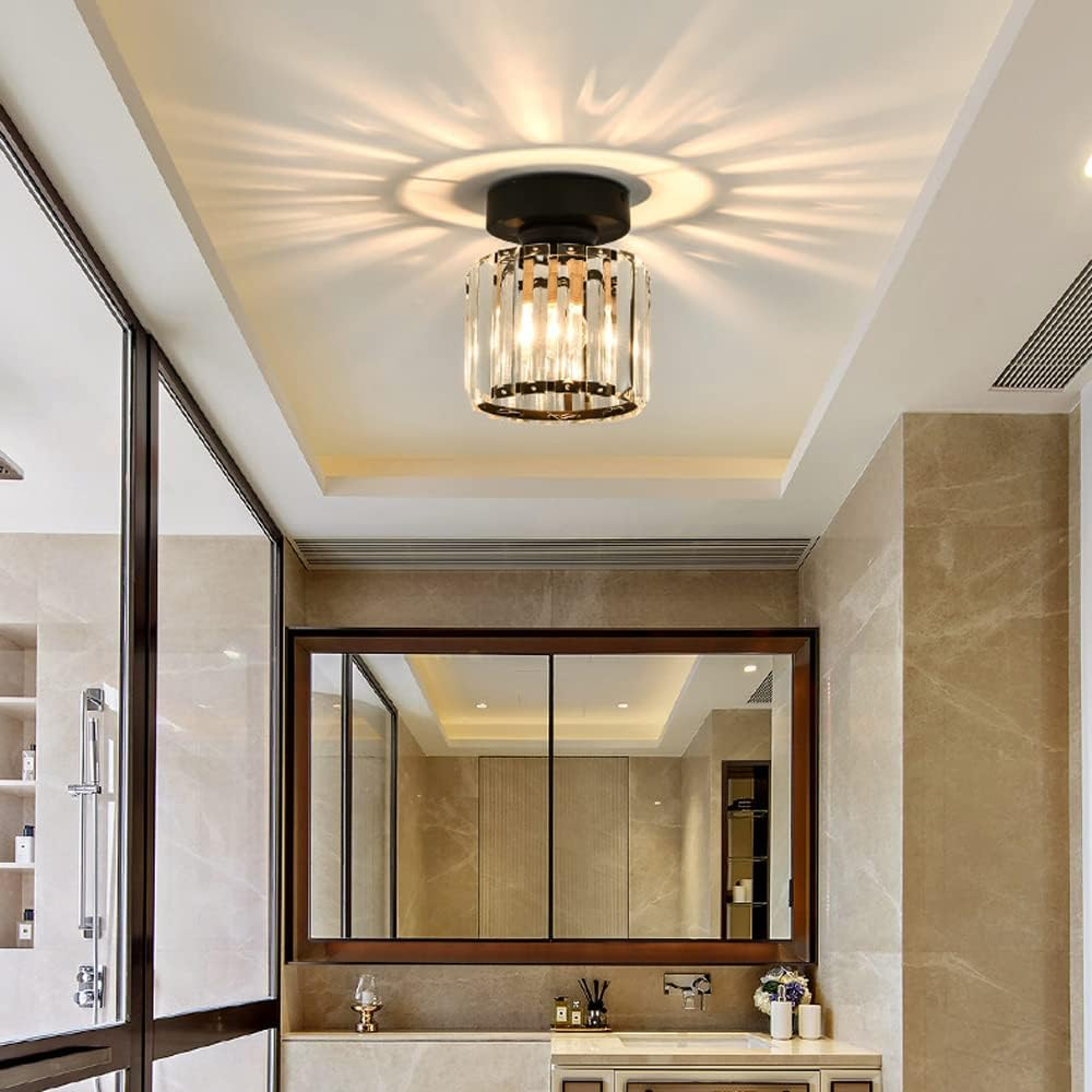 Modern Crystal Ceiling Light - CrystalGlow-Black-Square-The Livary