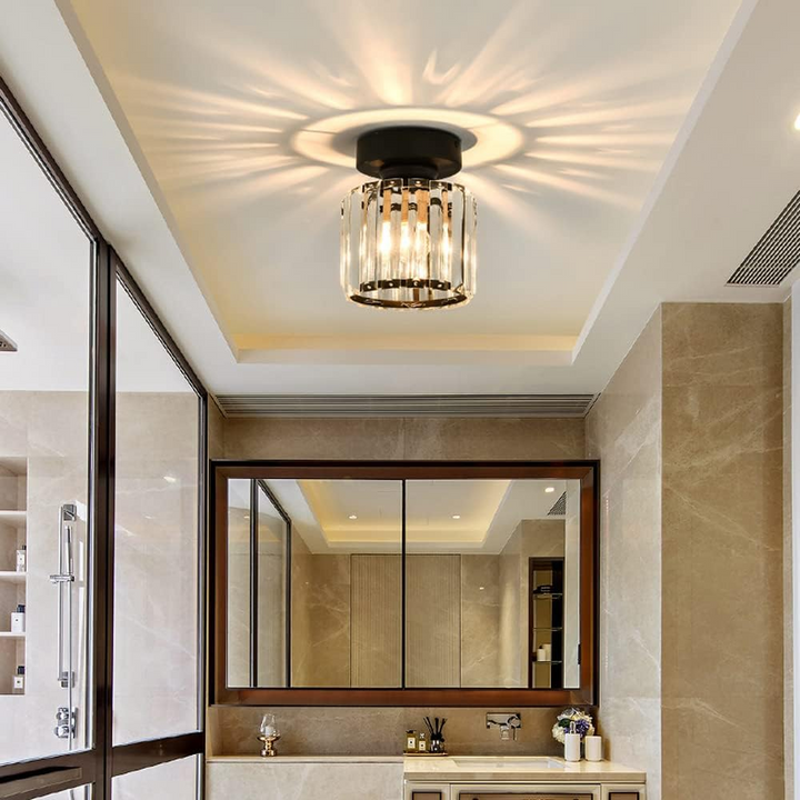 Modern Crystal Ceiling Light - CrystalGlow-Black-Square-The Livary