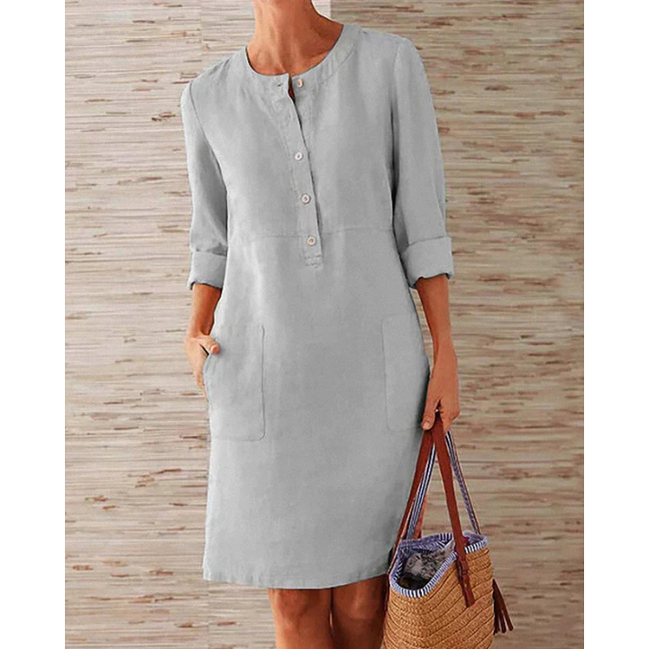 Stylish women's casual dress with pockets & round neckline – Niva-Dark green-M-The Livary