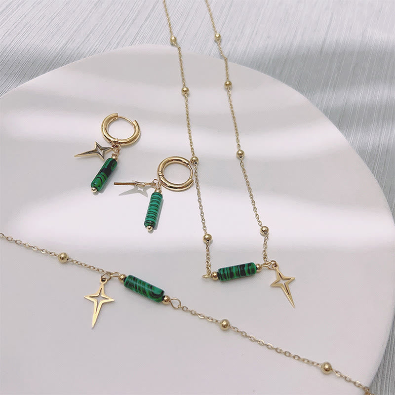 Natural Malachite Star Pendant Earrings, Necklace and Bracelet - Maria-Necklace-The Livary