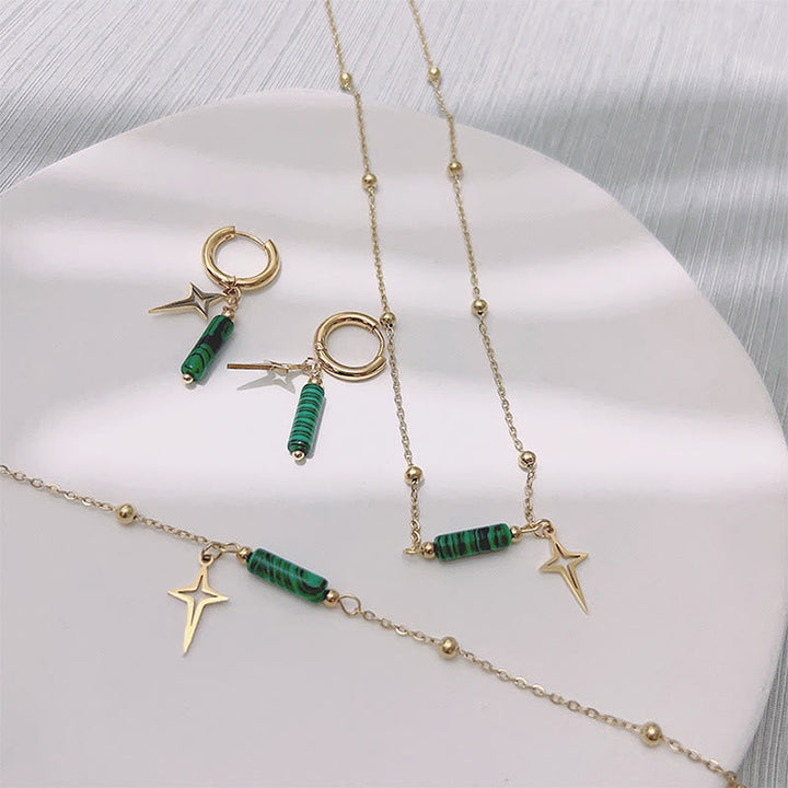 Natural Malachite Star Pendant Earrings, Necklace and Bracelet - Maria-Necklace-The Livary
