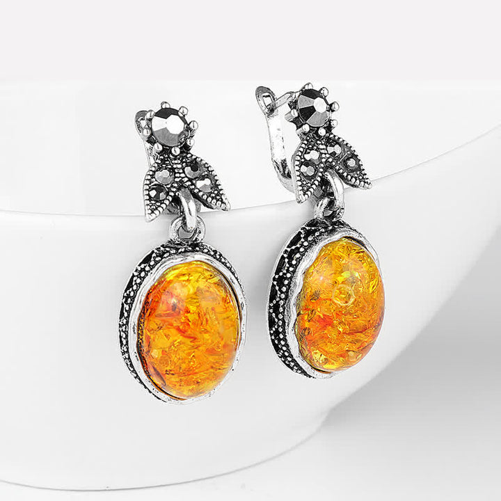Retro Flower Earrings with Amber - Nora-The Livary