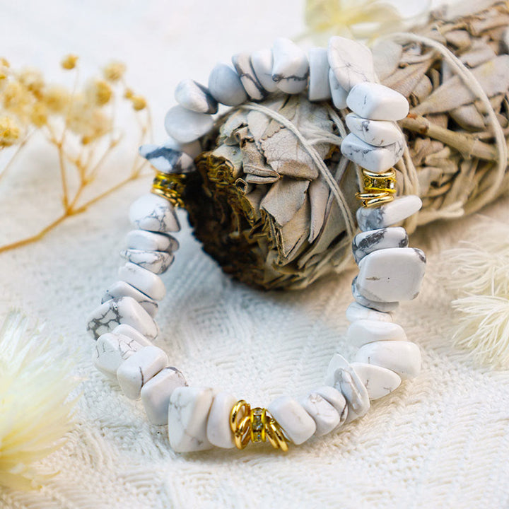 Stylish Natural Stone Crystal Beads Bracelet - Celine-White Turquoise-The Livary
