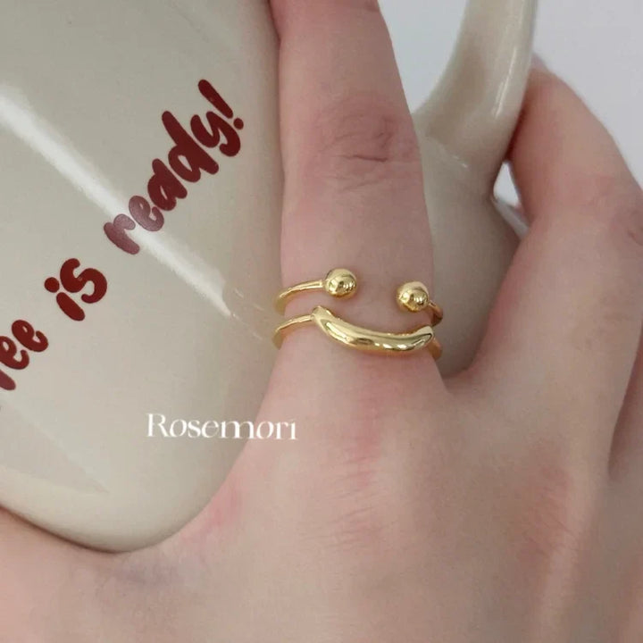 Smiley Adjustable Ring - Mila-Gold-The Livary